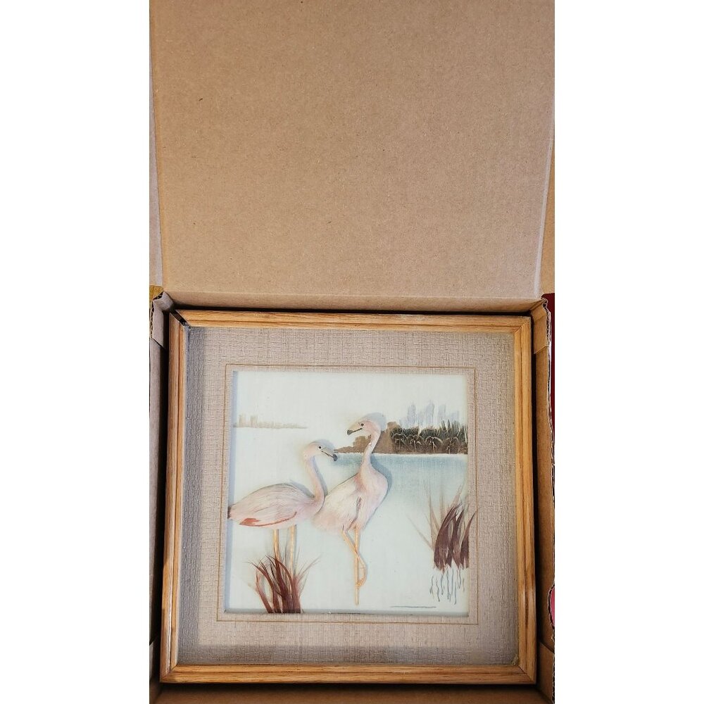 1950s Japanese 18.5W" Shadow Box With Cranes Large Diorama Art